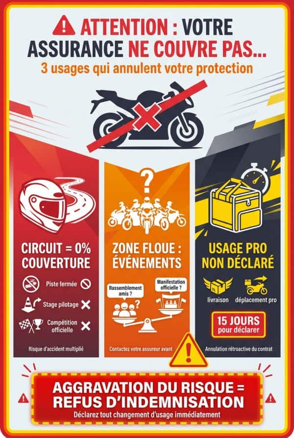 Usage non conforme : circuit, compétition et utilisation professionnelle non déclarée