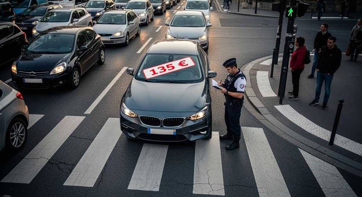 Arrêt sur un passage piéton dans un embouteillage