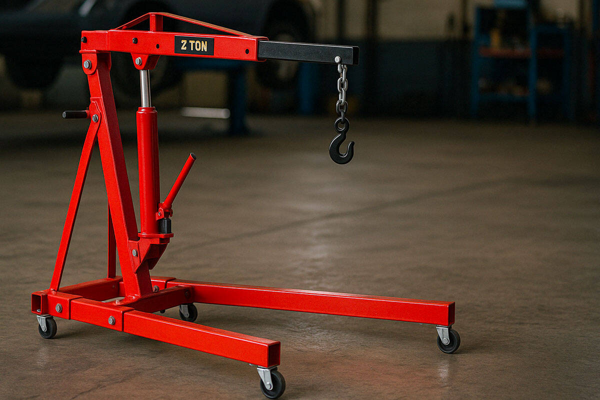 Une grue d’atelier pliable 2 tonnes, aussi appelée chèvre mécanique