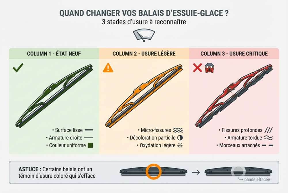 Indicateurs visuels d'usure avancée sur vos balais