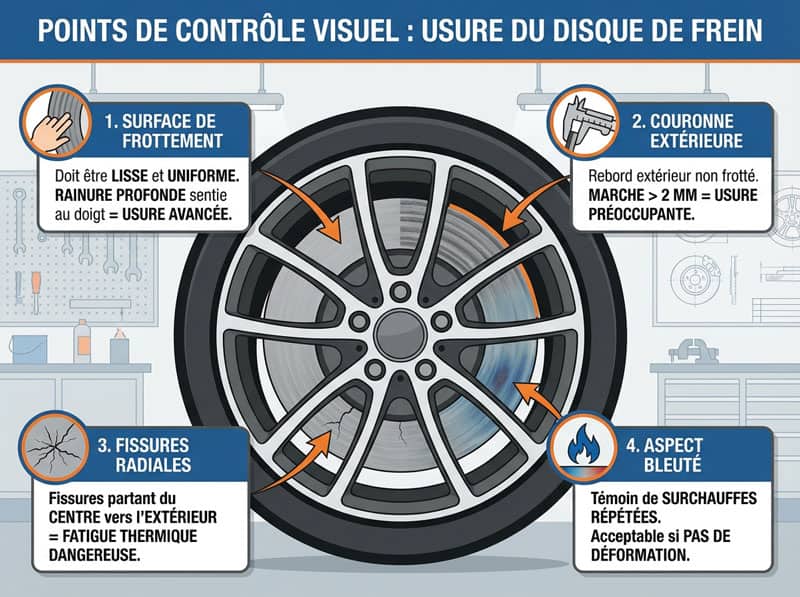 Infographie du contrôle visuel de l'usure d'un frein à disque