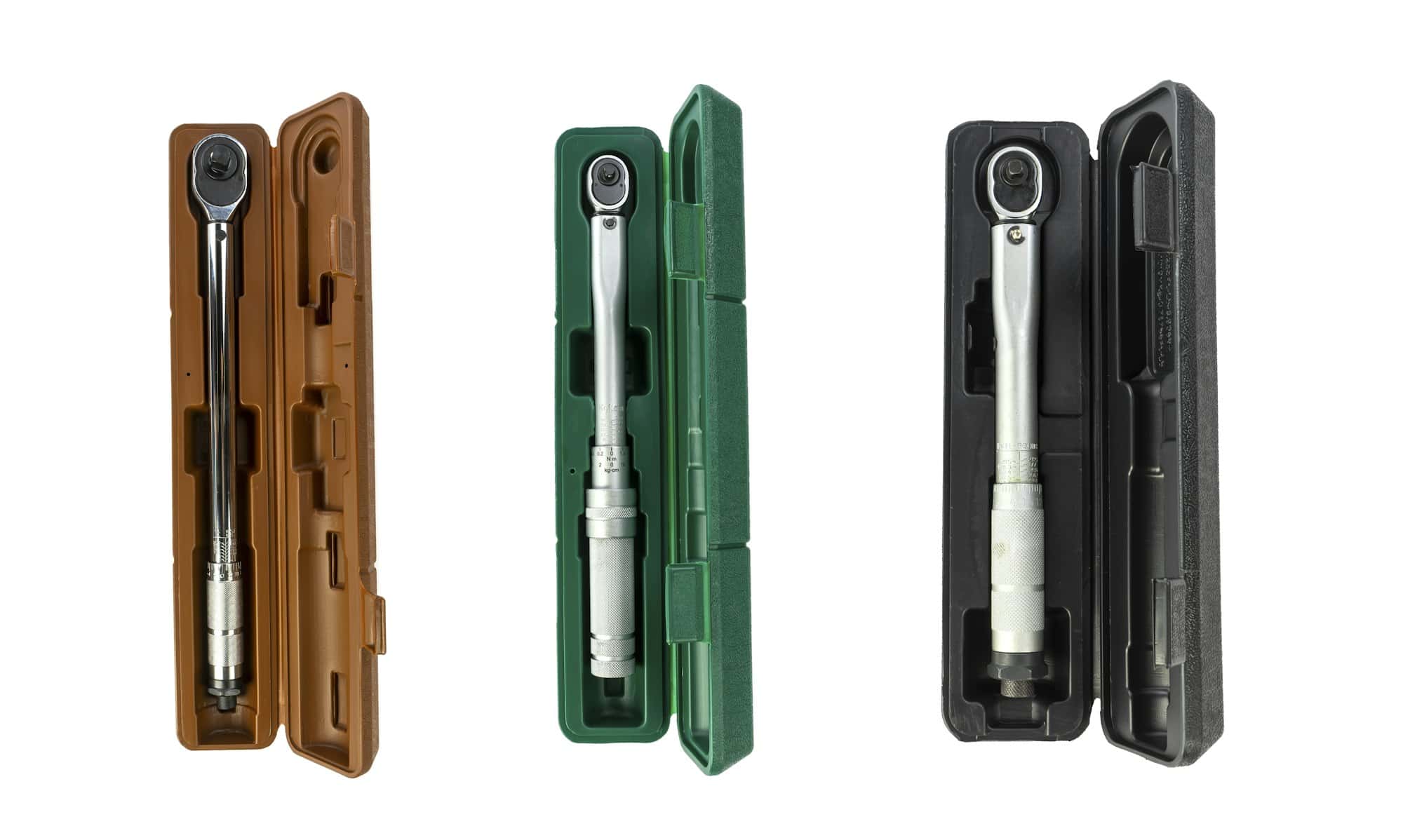 Set of New torque wrench in a plastic box isolated on a white background