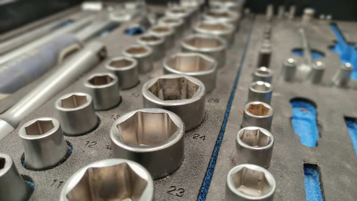 Socket wrench toolbox. Selective focus.