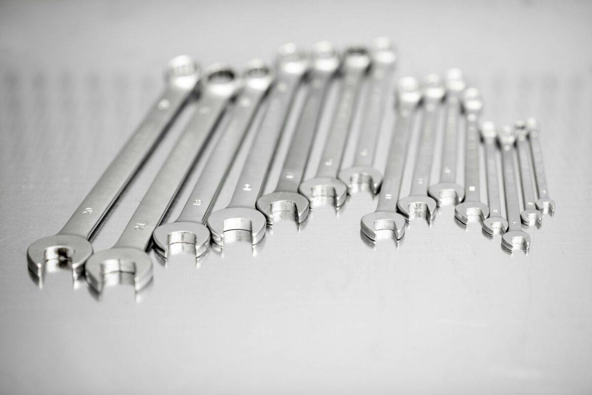 Steel car wrenches on the table